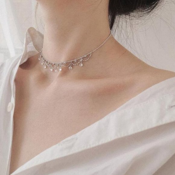 NEW 925 Sterling Silver Diamond Waterdrop Necklace